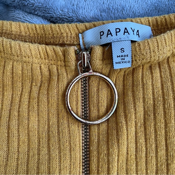 Papaya Zip Front Yellow Crop Top Mid Sleeves - Picture 4 of 9